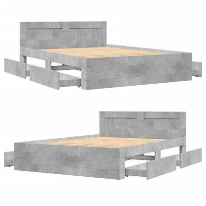 Bedframe met hoofdeinde bewerkt hout betongrijs 140x200 cm