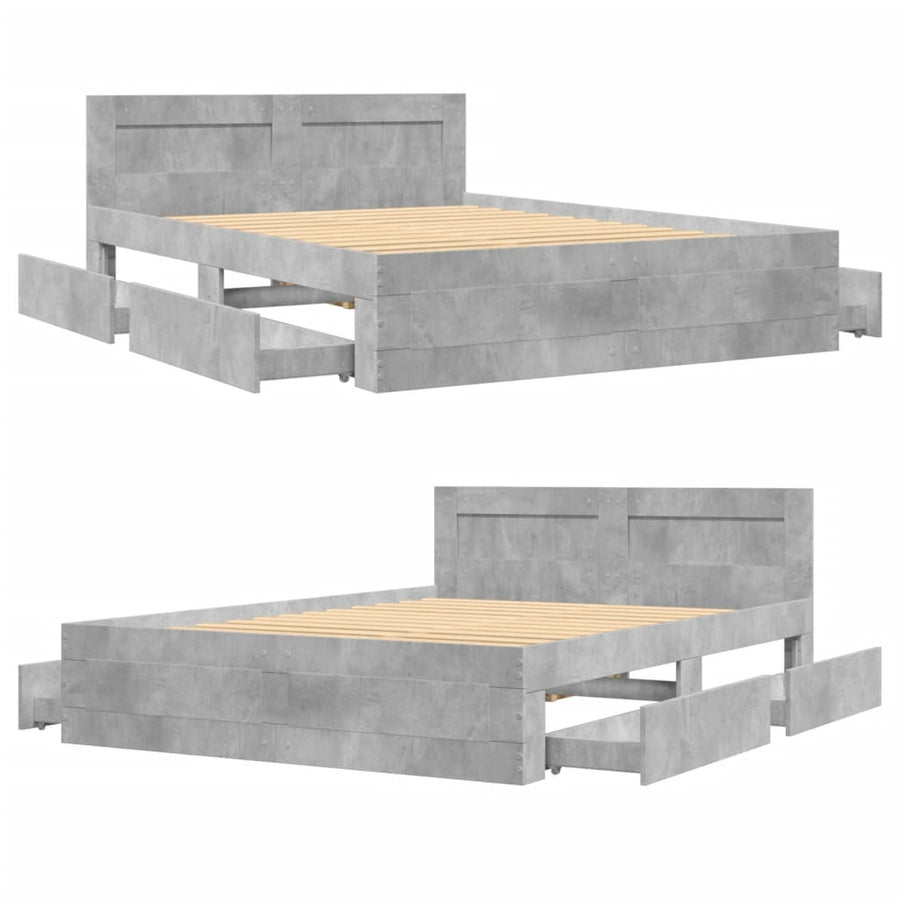Bedframe met hoofdeinde bewerkt hout betongrijs 140x200 cm