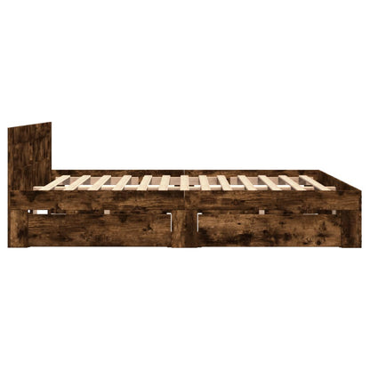 Bedframe met hoofdeinde bewerkt hout gerookt eiken 140x200 cm