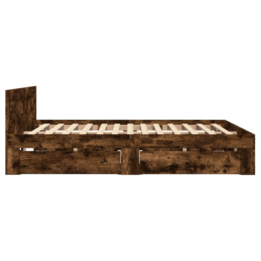 Bedframe met hoofdeinde bewerkt hout gerookt eiken 140x200 cm