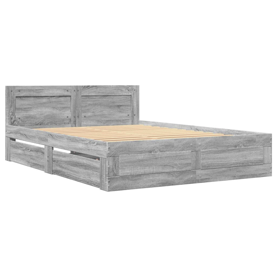 Bedframe met hoofdeinde bewerkt hout grijs sonoma 140x200 cm