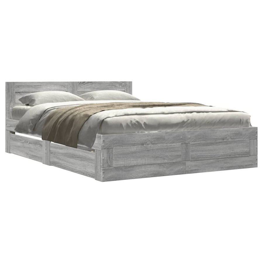 Bedframe met hoofdeinde bewerkt hout grijs sonoma 140x200 cm