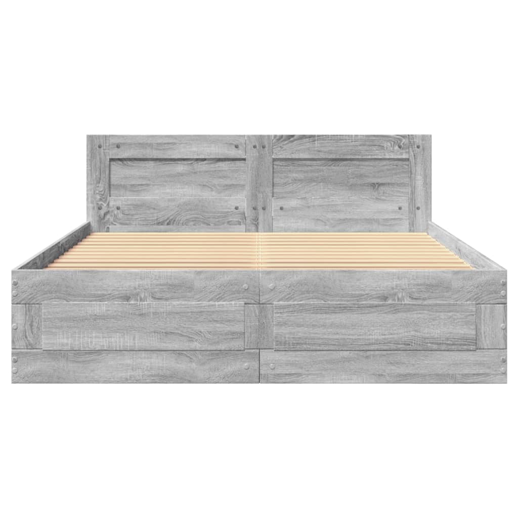 Bedframe met hoofdeinde bewerkt hout grijs sonoma 140x200 cm
