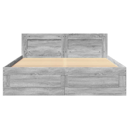 Bedframe met hoofdeinde bewerkt hout grijs sonoma 140x200 cm