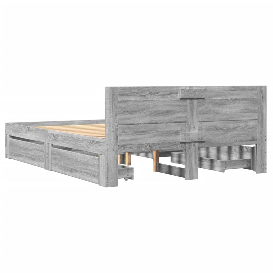 Bedframe met hoofdeinde bewerkt hout grijs sonoma 140x200 cm