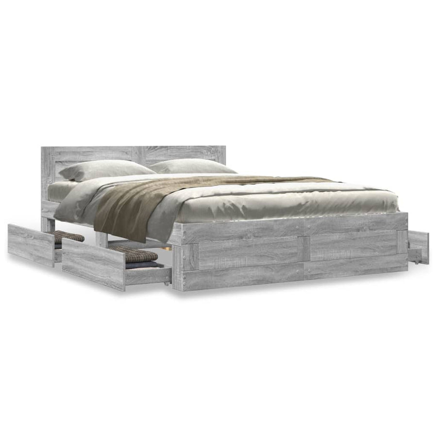 Bedframe met hoofdeinde bewerkt hout grijs sonoma 140x200 cm