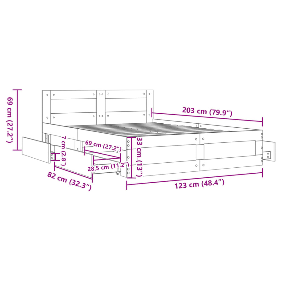 Bedframe Met Hoofdeinde Zonder Matras 120 x 200 cm Wit