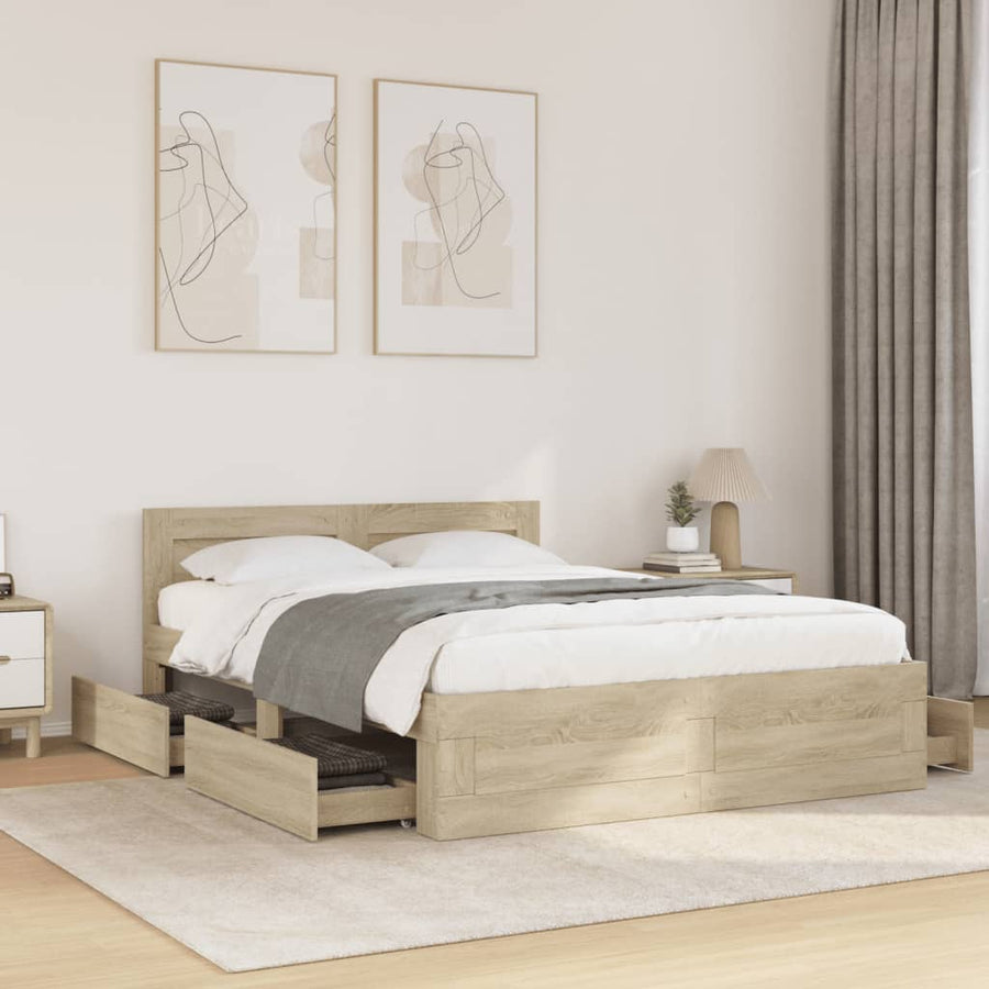 Bedframe met hoofdeinde bewerkt hout sonoma eiken 120x200 cm