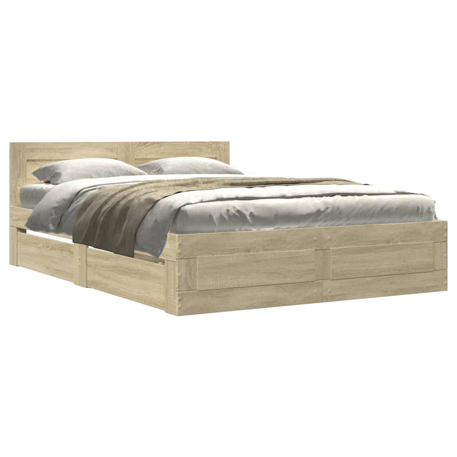 Bedframe met hoofdeinde bewerkt hout sonoma eiken 120x200 cm