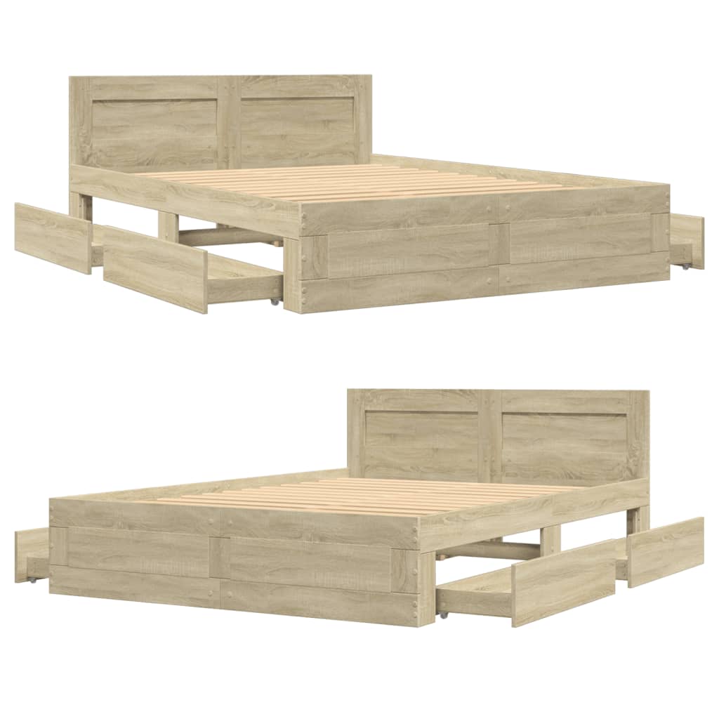 Bedframe met hoofdeinde bewerkt hout sonoma eiken 120x200 cm