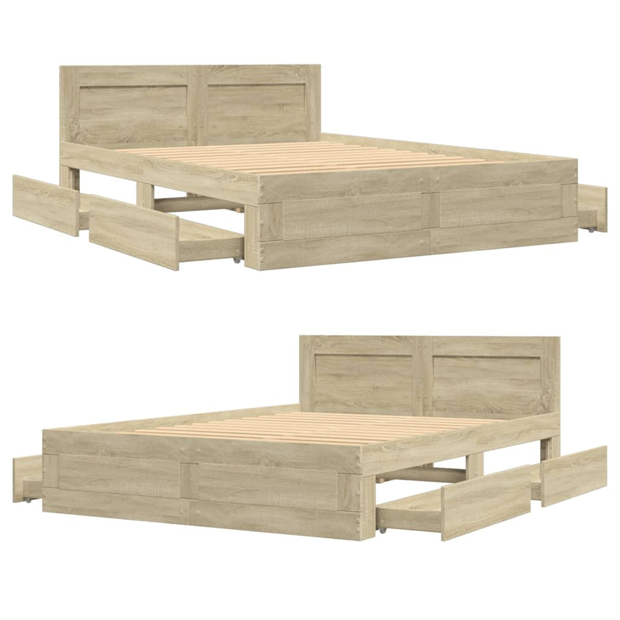 Bedframe met hoofdeinde bewerkt hout sonoma eiken 120x200 cm