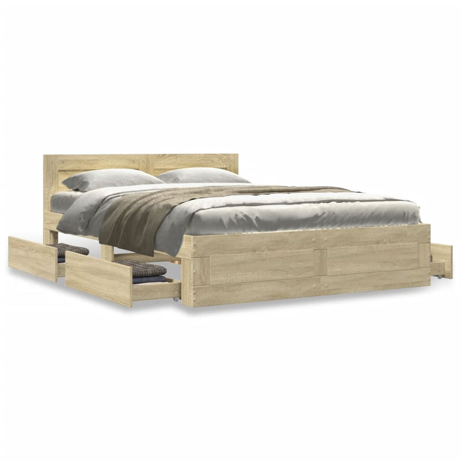 Bedframe met hoofdeinde bewerkt hout sonoma eiken 120x200 cm