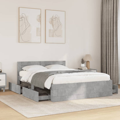 Bedframe met hoofdeinde bewerkt hout betongrijs 120x200 cm