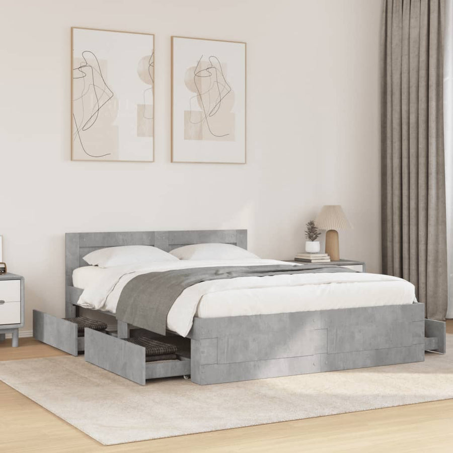 Bedframe met hoofdeinde bewerkt hout betongrijs 120x200 cm