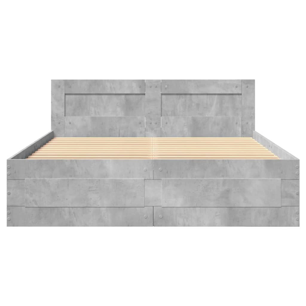 Bedframe met hoofdeinde bewerkt hout betongrijs 120x200 cm