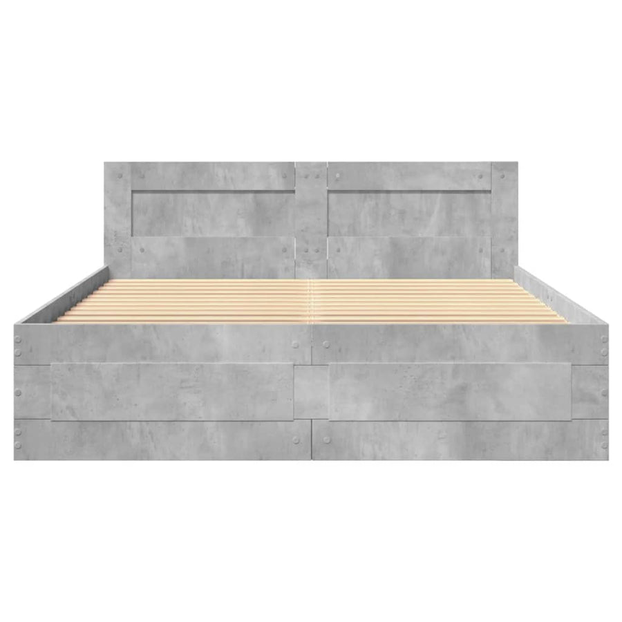 Bedframe met hoofdeinde bewerkt hout betongrijs 120x200 cm