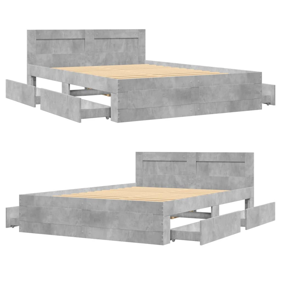 Bedframe met hoofdeinde bewerkt hout betongrijs 120x200 cm