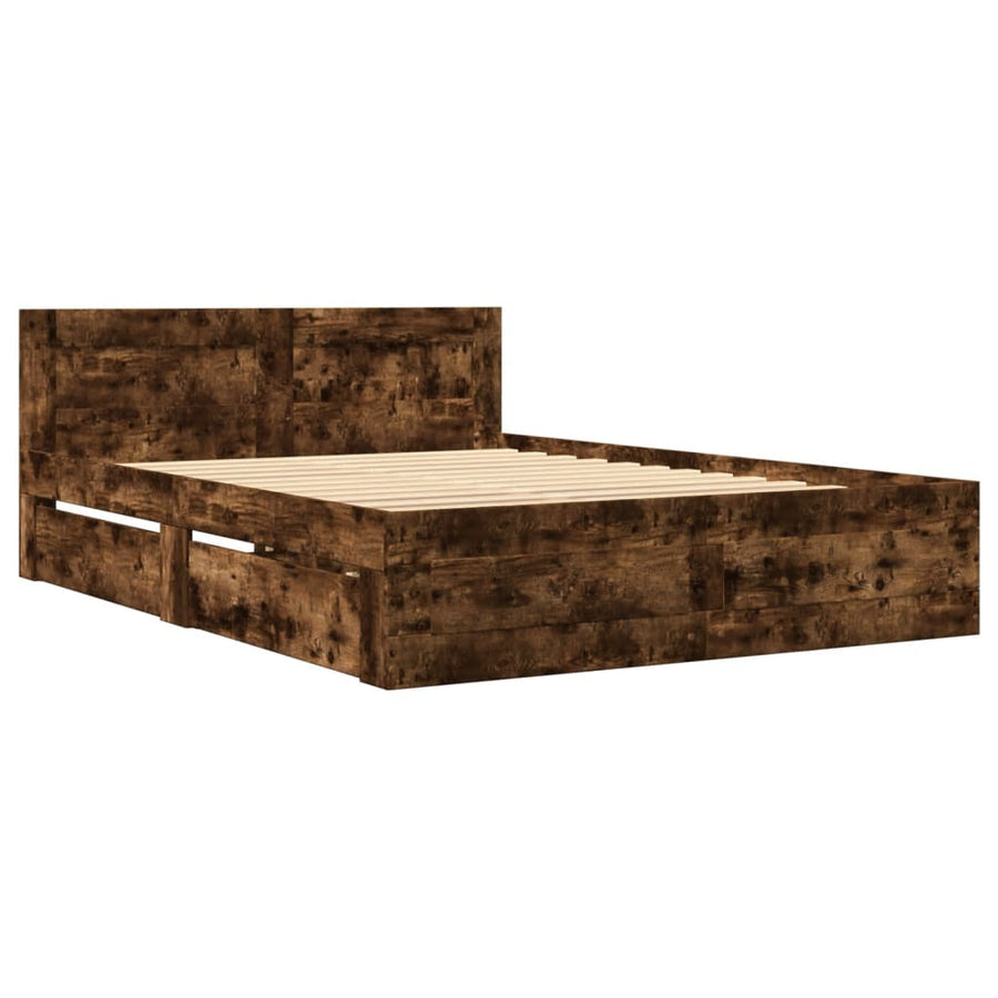 Bedframe met hoofdeinde bewerkt hout gerookt eiken 120x200 cm