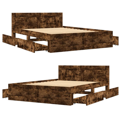Bedframe met hoofdeinde bewerkt hout gerookt eiken 120x200 cm
