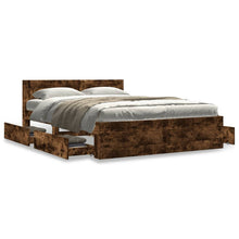 Bedframe met hoofdeinde bewerkt hout gerookt eiken 120x200 cm