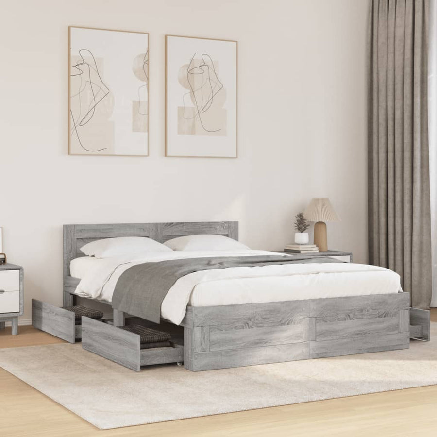 Bedframe met hoofdeinde bewerkt hout grijs sonoma 120x200 cm