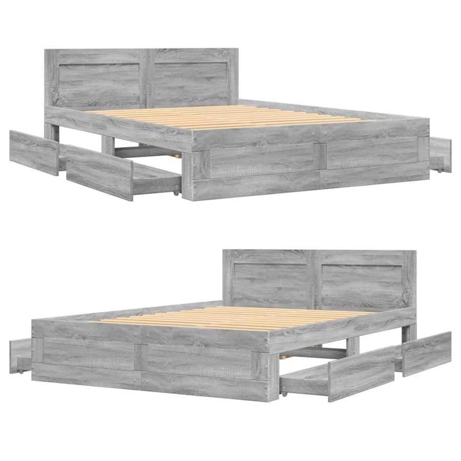 Bedframe met hoofdeinde bewerkt hout grijs sonoma 120x200 cm