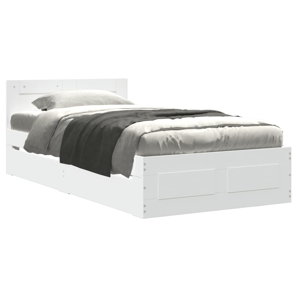 Bedframe met hoofdbord bewerkt hout wit 100x200 cm
