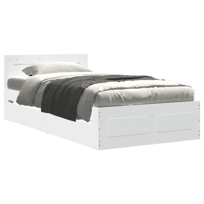 Bedframe met hoofdbord bewerkt hout wit 100x200 cm