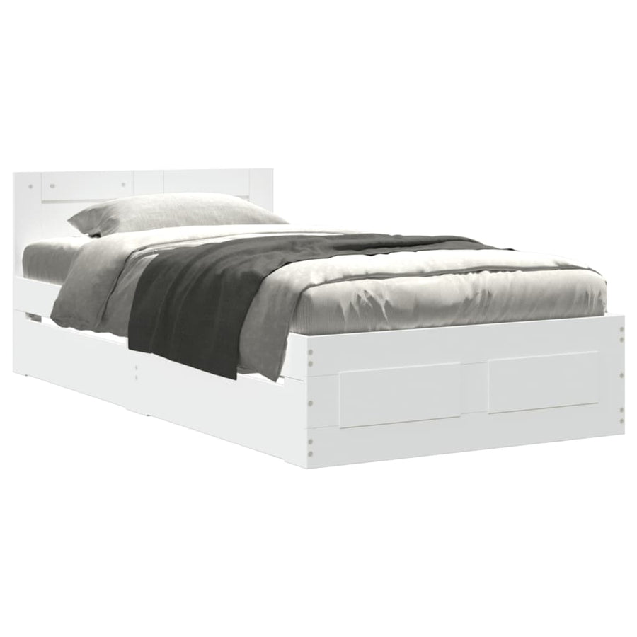Bedframe met hoofdbord bewerkt hout wit 100x200 cm