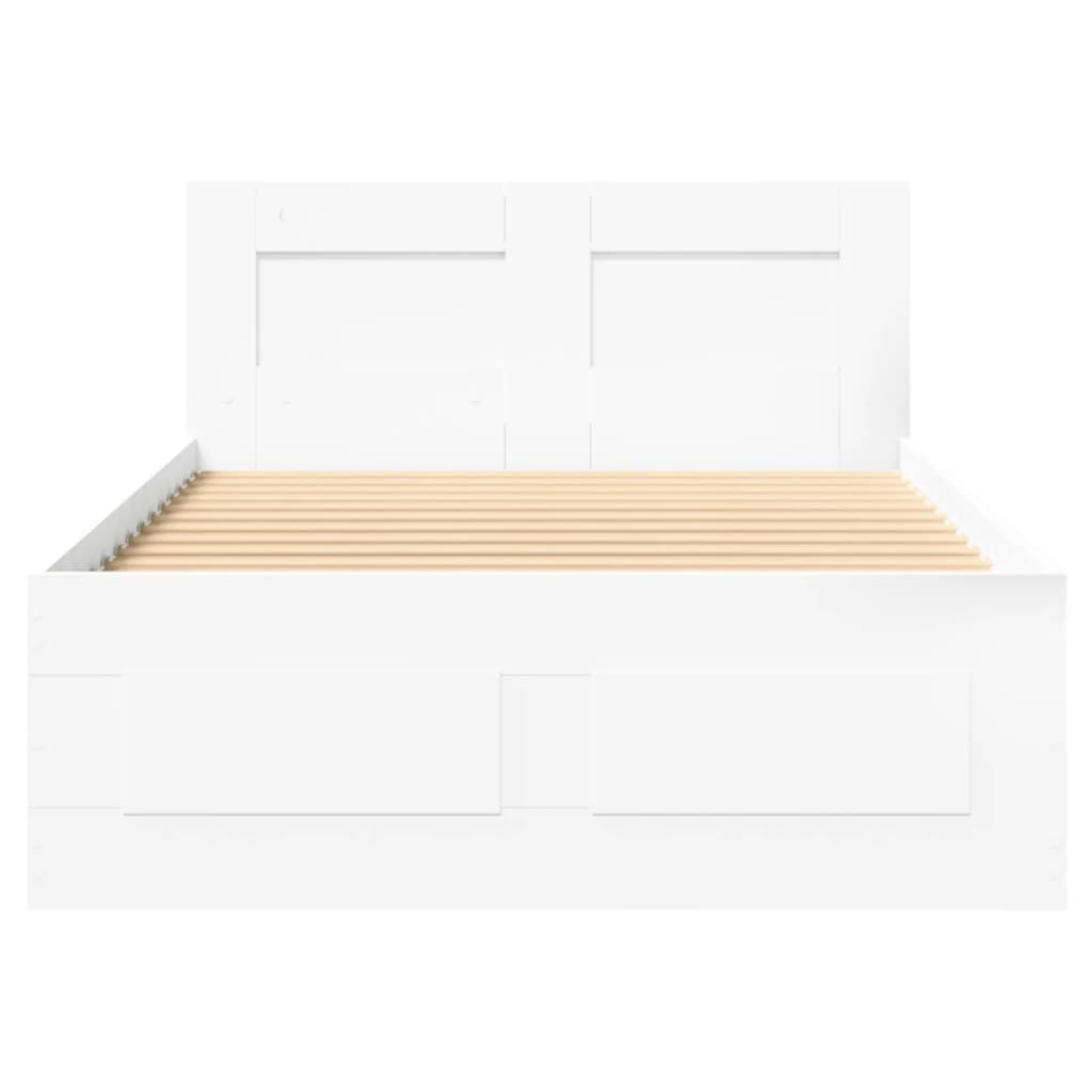 Bedframe met hoofdbord bewerkt hout wit 100x200 cm