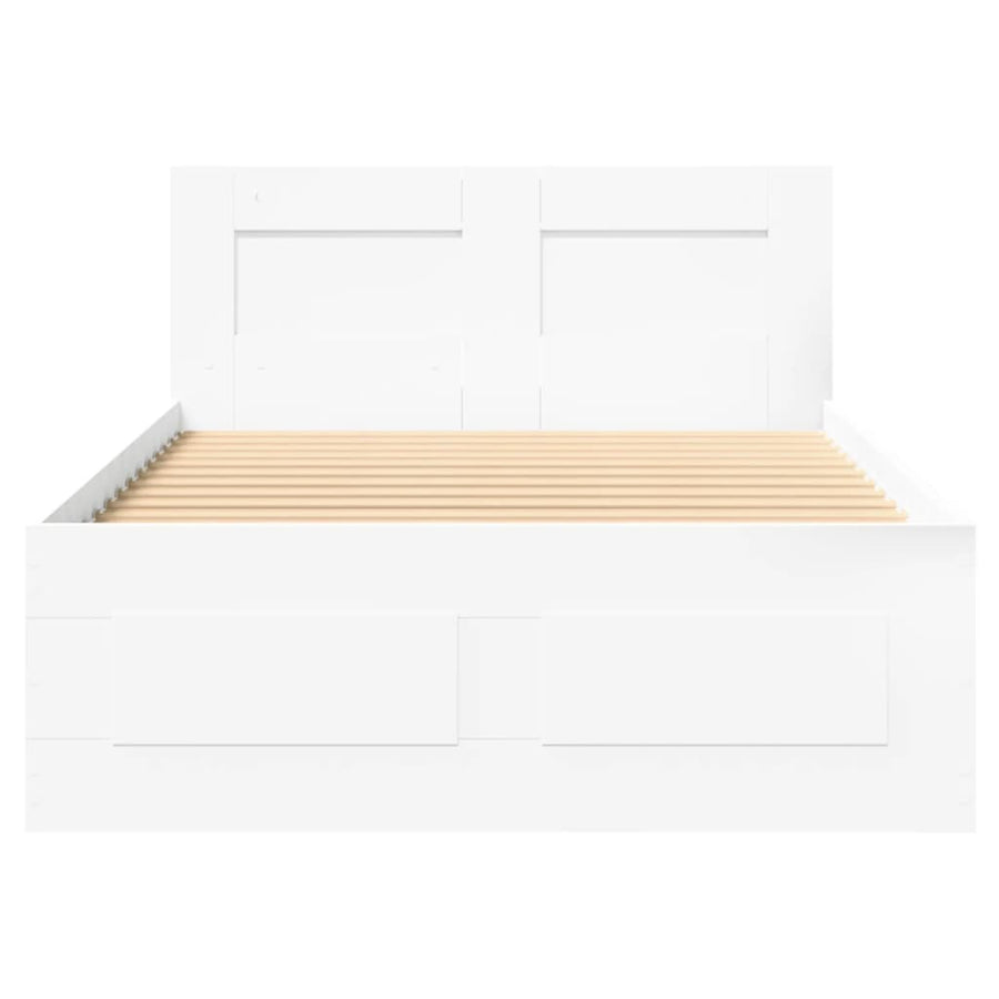 Bedframe met hoofdbord bewerkt hout wit 100x200 cm