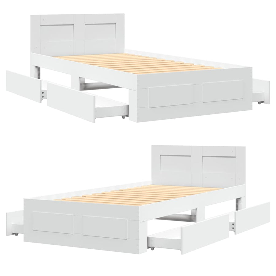 Bedframe met hoofdbord bewerkt hout wit 100x200 cm
