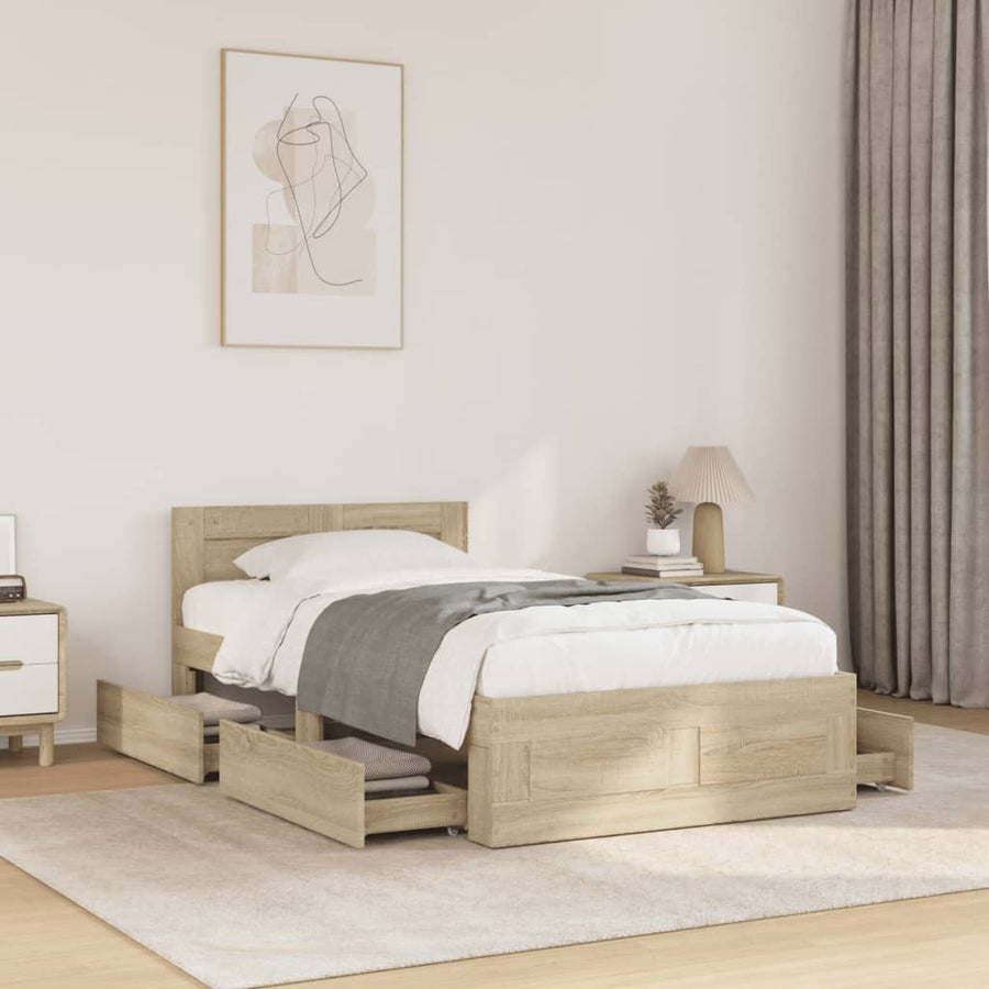 Bedframe met hoofdeinde bewerkt hout sonoma eiken 100x200 cm