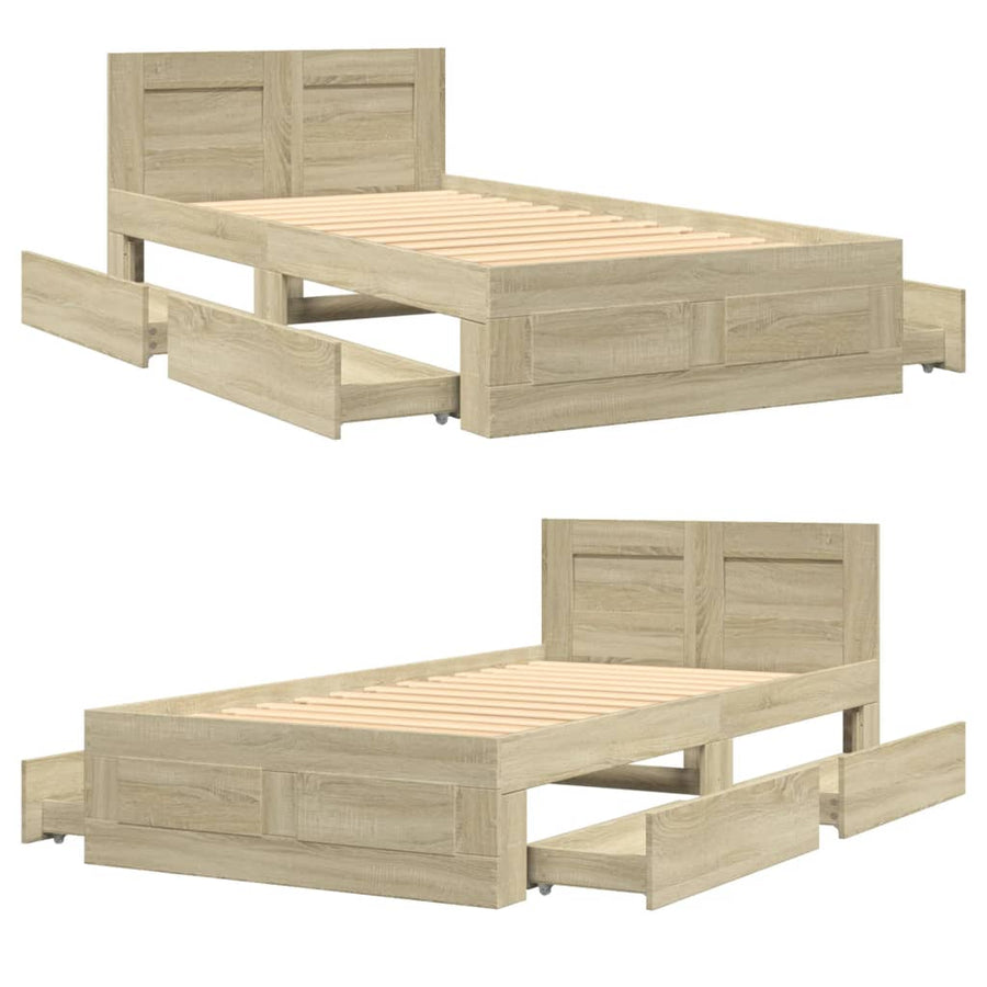 Bedframe met hoofdeinde bewerkt hout sonoma eiken 100x200 cm