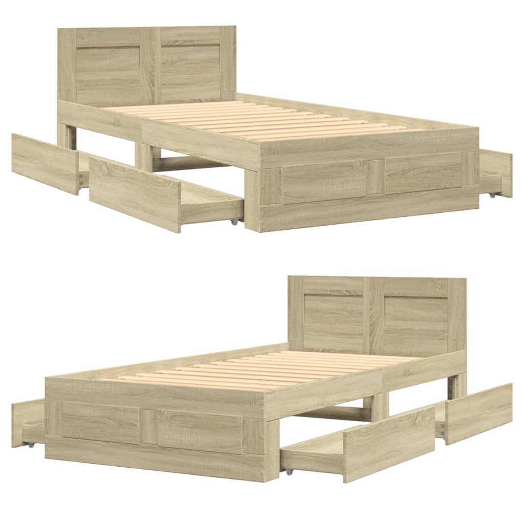 Bedframe met hoofdeinde bewerkt hout sonoma eiken 100x200 cm