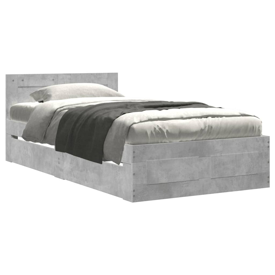 Bedframe met hoofdeinde bewerkt hout betongrijs 90x200 cm