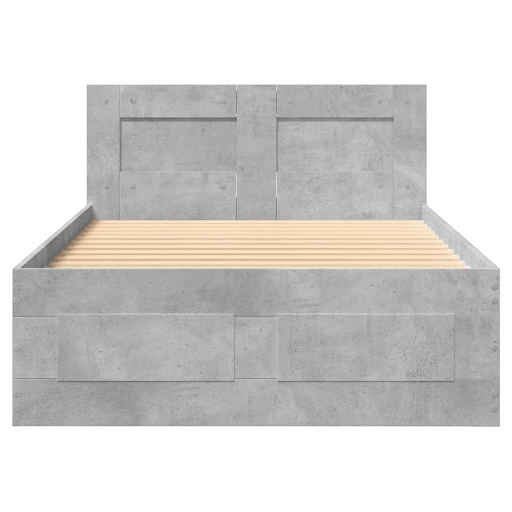 Bedframe met hoofdeinde bewerkt hout betongrijs 90x200 cm