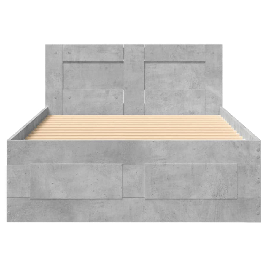 Bedframe met hoofdeinde bewerkt hout betongrijs 90x200 cm