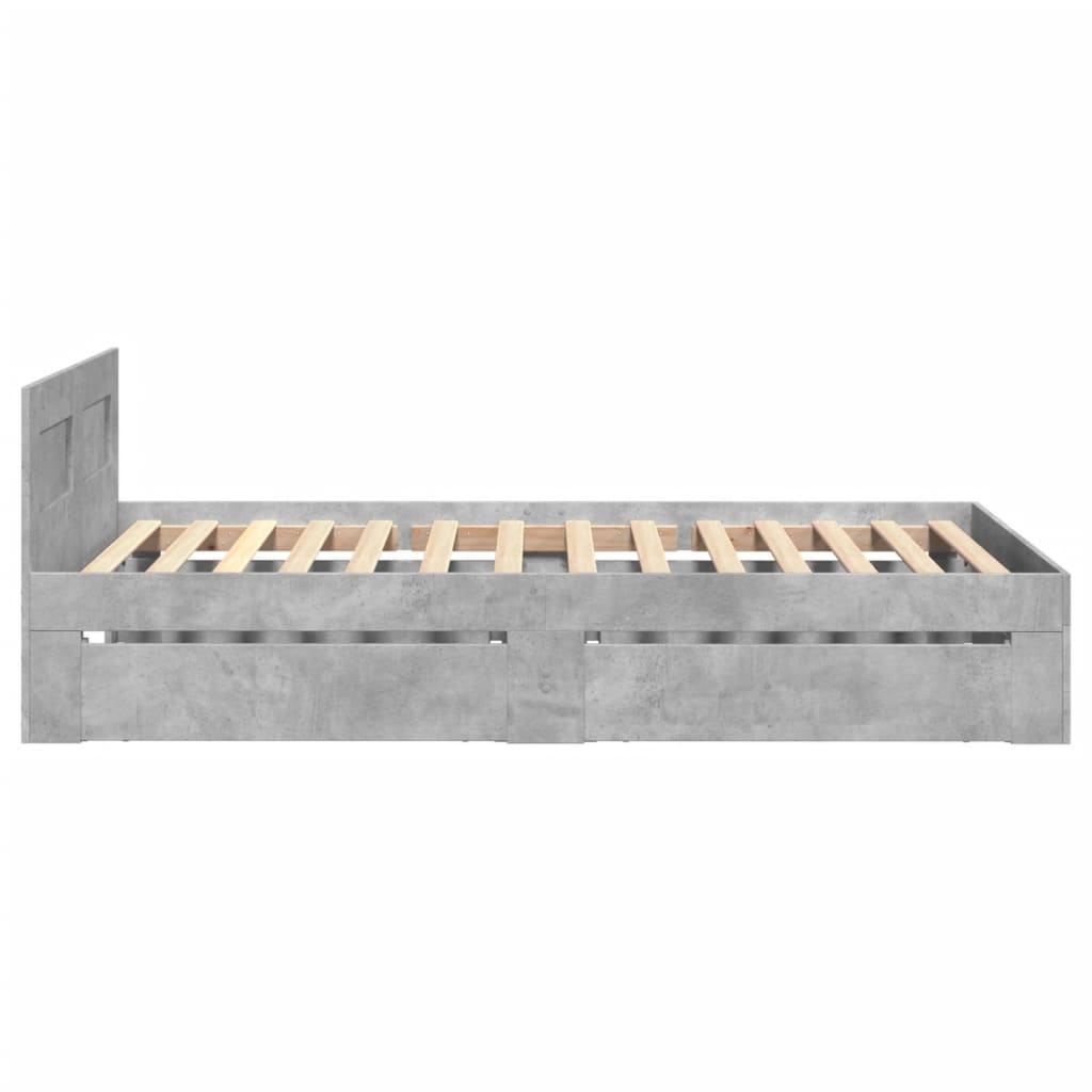 Bedframe met hoofdeinde bewerkt hout betongrijs 90x200 cm