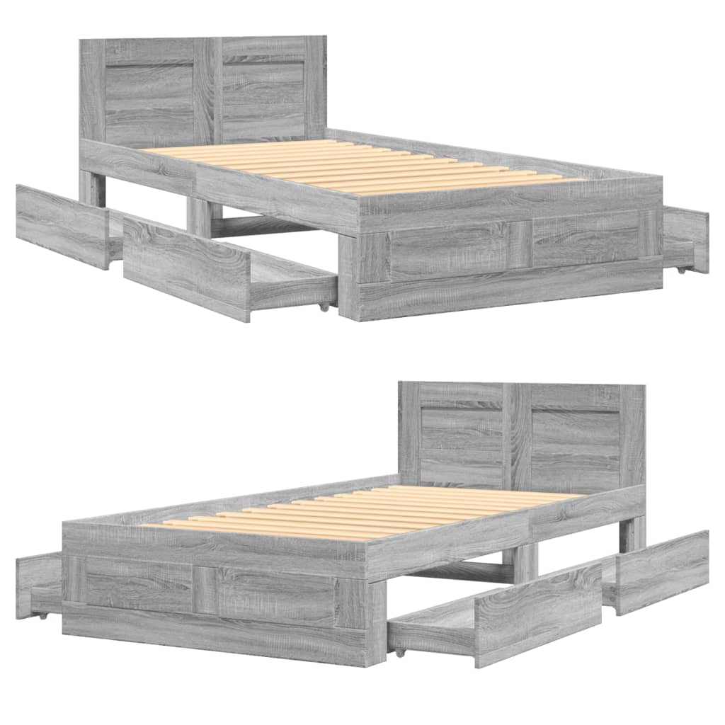 Bedframe met hoofdeinde bewerkt hout betongrijs 90x200 cm