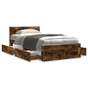 Bed frame with carved headboard smoked oak 90x200 cm