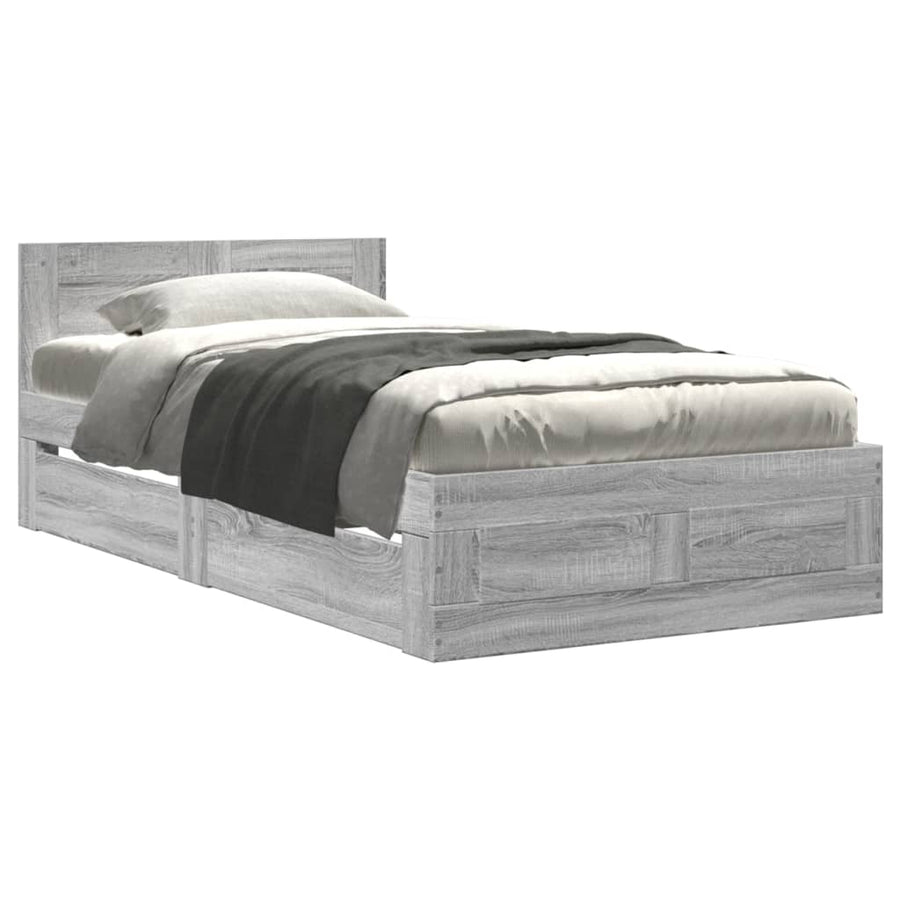 Bedframe met hoofdeinde bewerkt hout grijs sonoma 90x200 cm