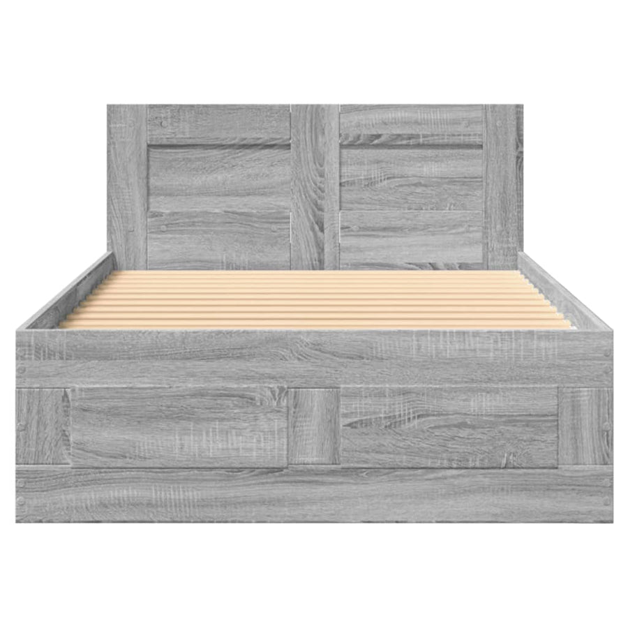 Bedframe met hoofdeinde bewerkt hout grijs sonoma 90x200 cm