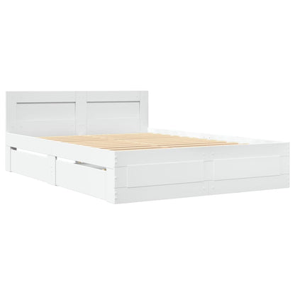 Bedframe met hoofdbord bewerkt hout wit 140x190 cm
