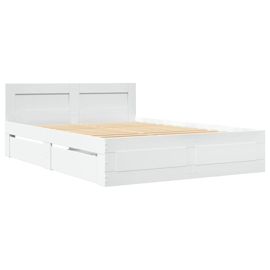 Bedframe met hoofdbord bewerkt hout wit 140x190 cm