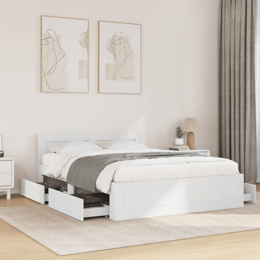 Bedframe met hoofdbord bewerkt hout wit 140x190 cm