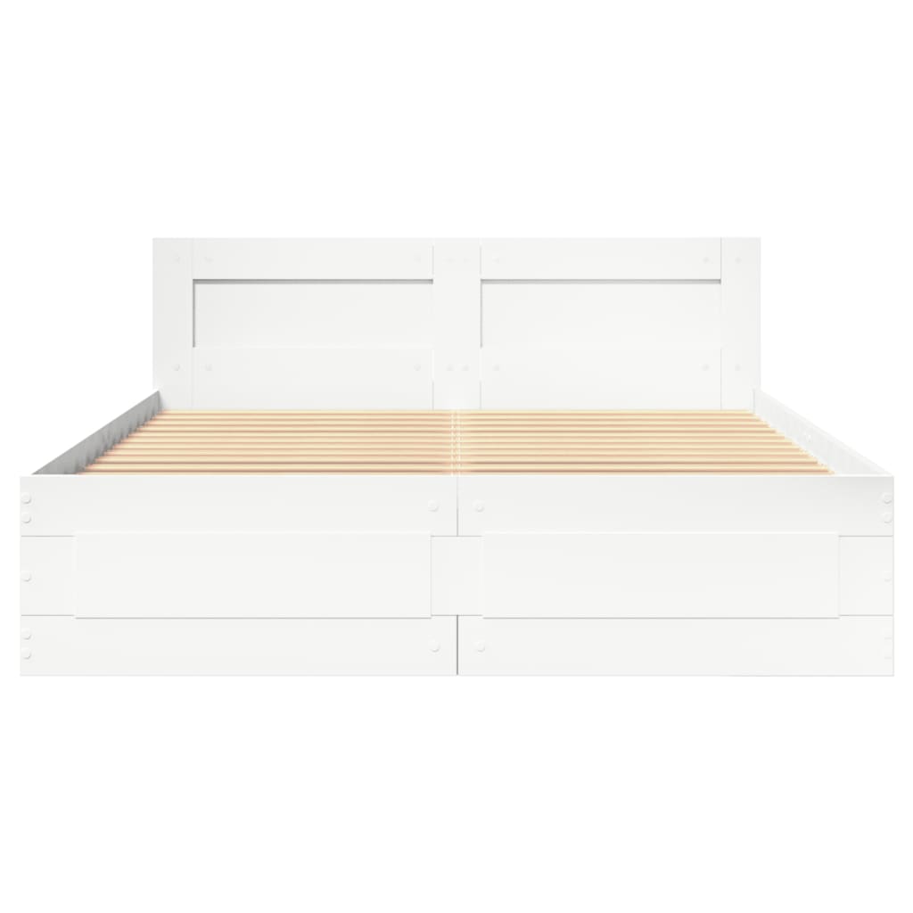 Bedframe met hoofdbord bewerkt hout wit 140x190 cm