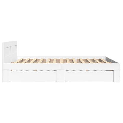 Bedframe met hoofdbord bewerkt hout wit 140x190 cm
