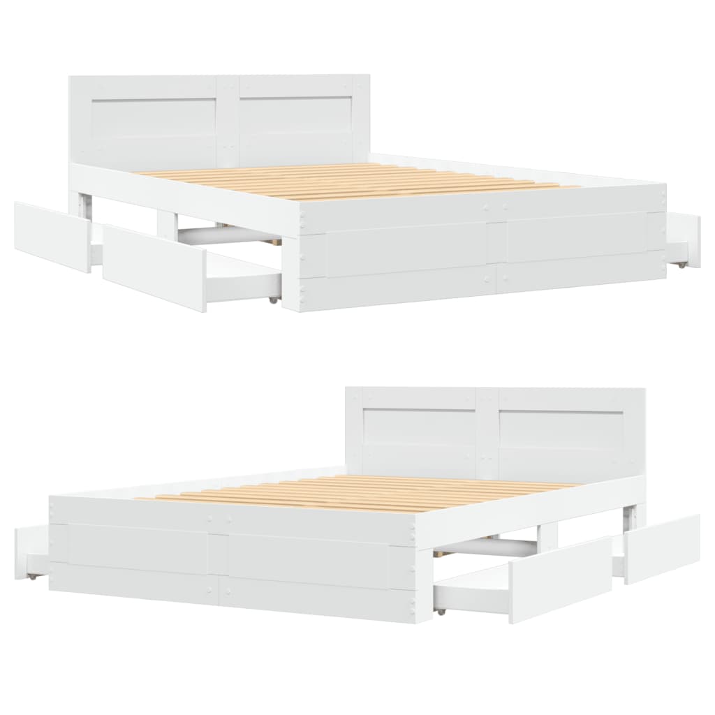 Bedframe met hoofdbord bewerkt hout wit 140x190 cm