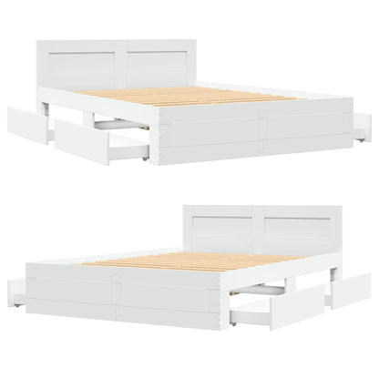 Bedframe met hoofdbord bewerkt hout wit 140x190 cm